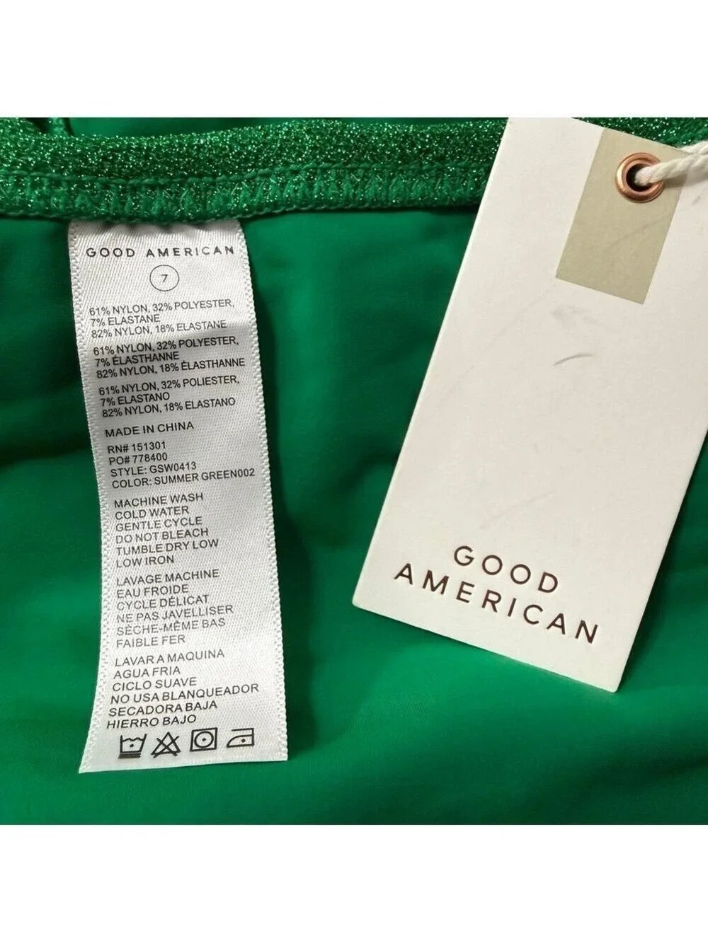 Good American Juniors 7‎ Green Shimmer Bikini Bottom NWT